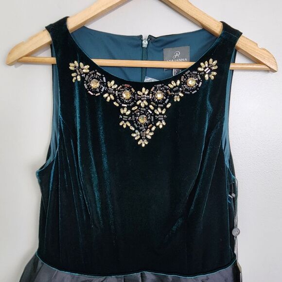 Adrianna Papell Emerald Velvet Taffeta Party Dress Size 10 NWT Wedding Holiday - Picture 3 of 13